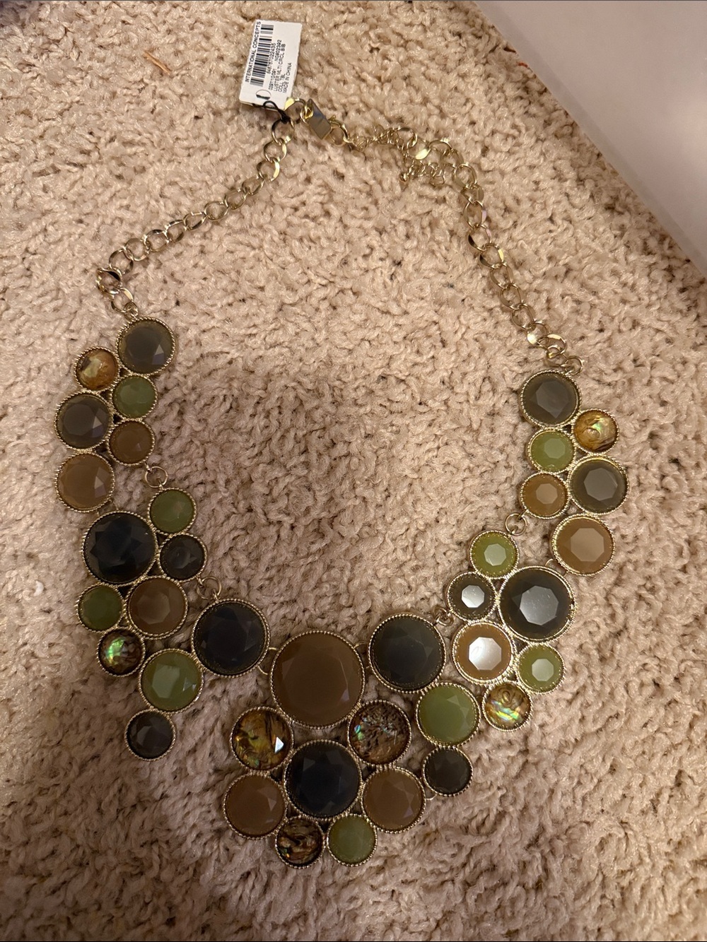 INC International Concepts Gold-Tone Necklace with Olive Green and Brown Stones